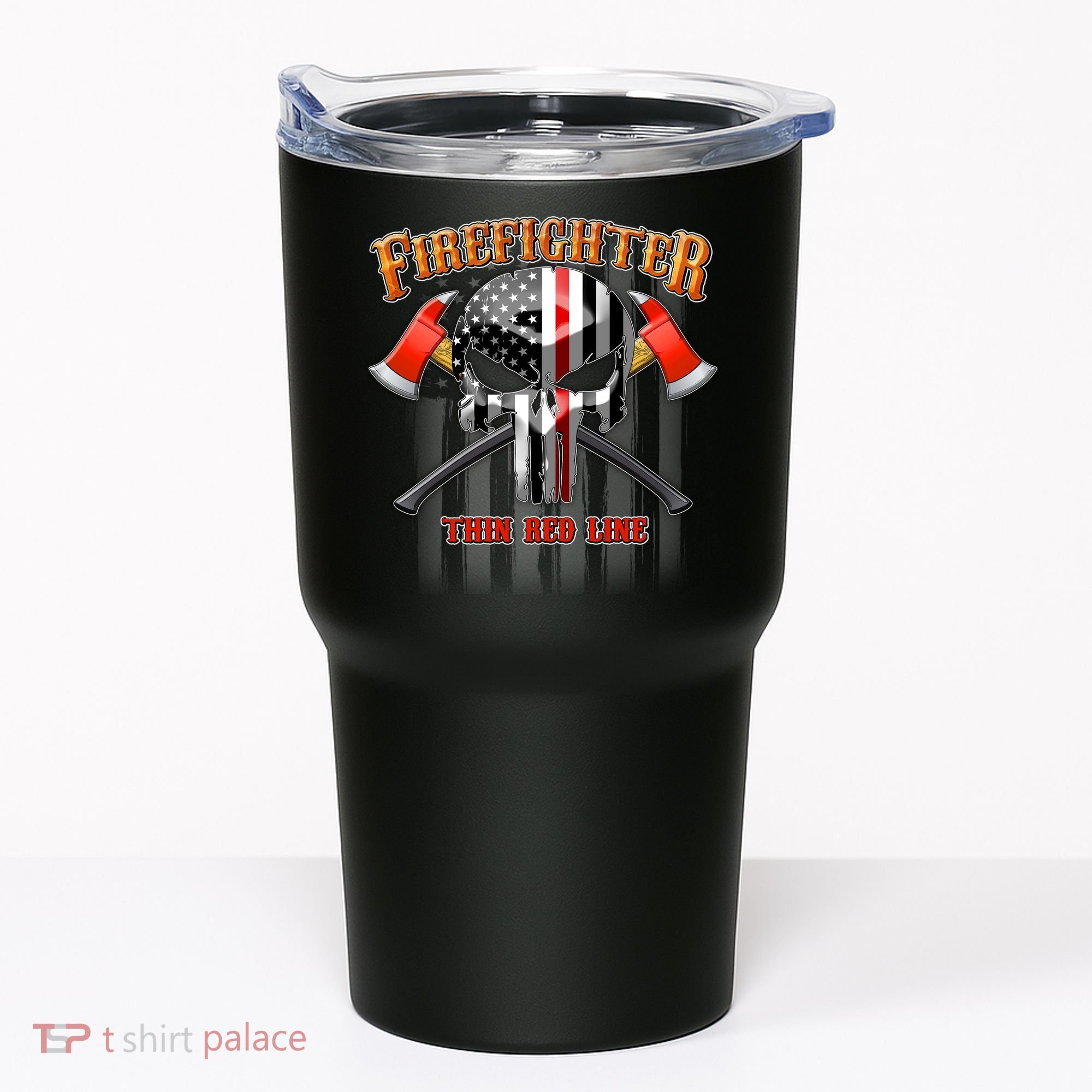 Firefighter Thin Red Line Flag Skull Tumbler
