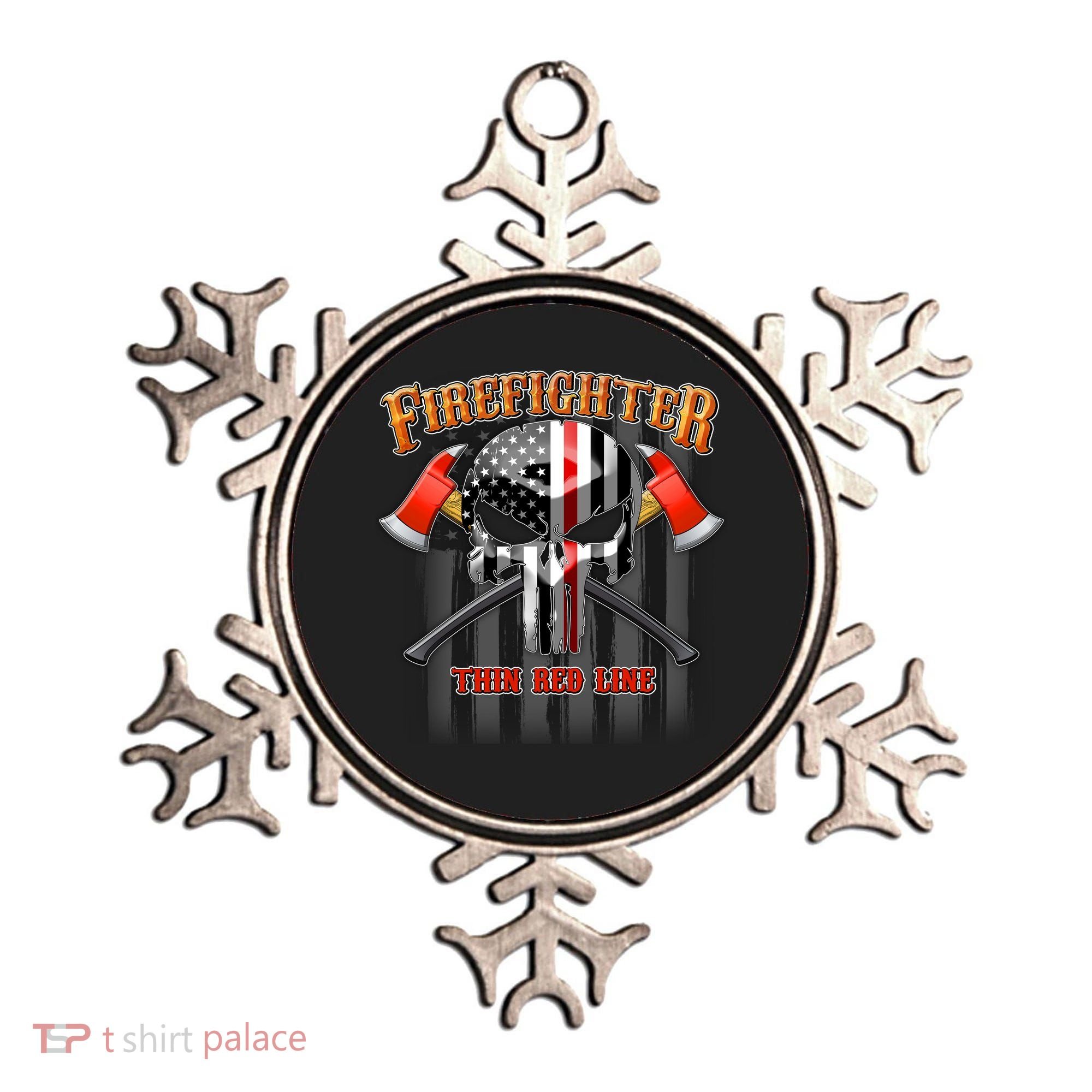 Firefighter Thin Red Line Flag Skull Ornament