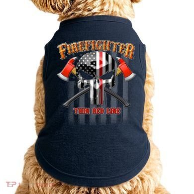 Firefighter Thin Red Line Flag Skull Doggie Tank