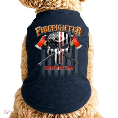 Firefighter Thin Red Line Flag Skull Doggie Tank