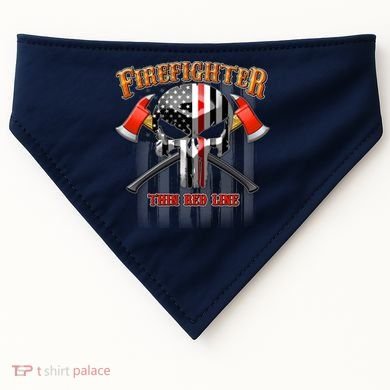 Firefighter Thin Red Line Flag Skull USA-Made Doggie Bandana