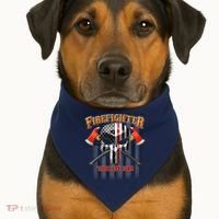 Firefighter Thin Red Line Flag Skull USA-Made Doggie Bandana thumb 1