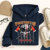 Firefighter Thin Red Line Flag Skull Hoodie thumb 4