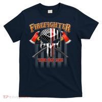 Firefighter Thin Red Line Flag Skull T-Shirt thumb 0