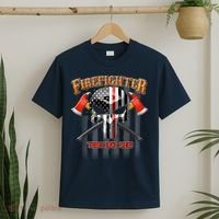Firefighter Thin Red Line Flag Skull T-Shirt thumb 2