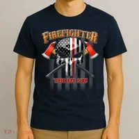 Firefighter Thin Red Line Flag Skull T-Shirt thumb 3