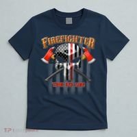 Firefighter Thin Red Line Flag Skull T-Shirt thumb 5