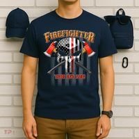 Firefighter Thin Red Line Flag Skull T-Shirt thumb 6