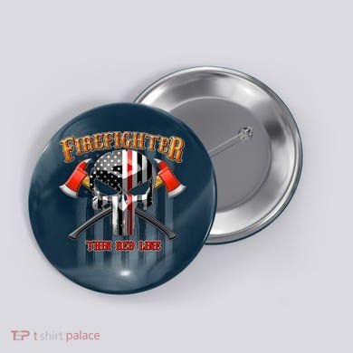 Firefighter Thin Red Line Flag Skull Button