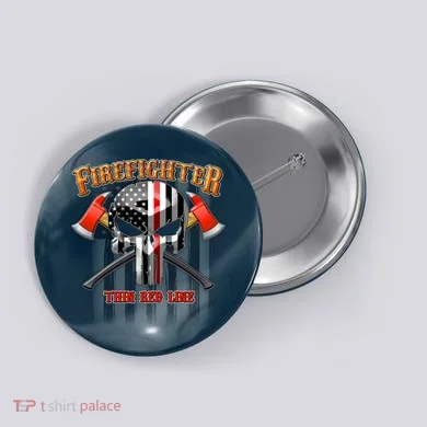 Firefighter Thin Red Line Flag Skull Button
