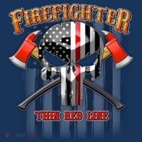 Firefighter Thin Red Line Flag Skull Button thumb 1