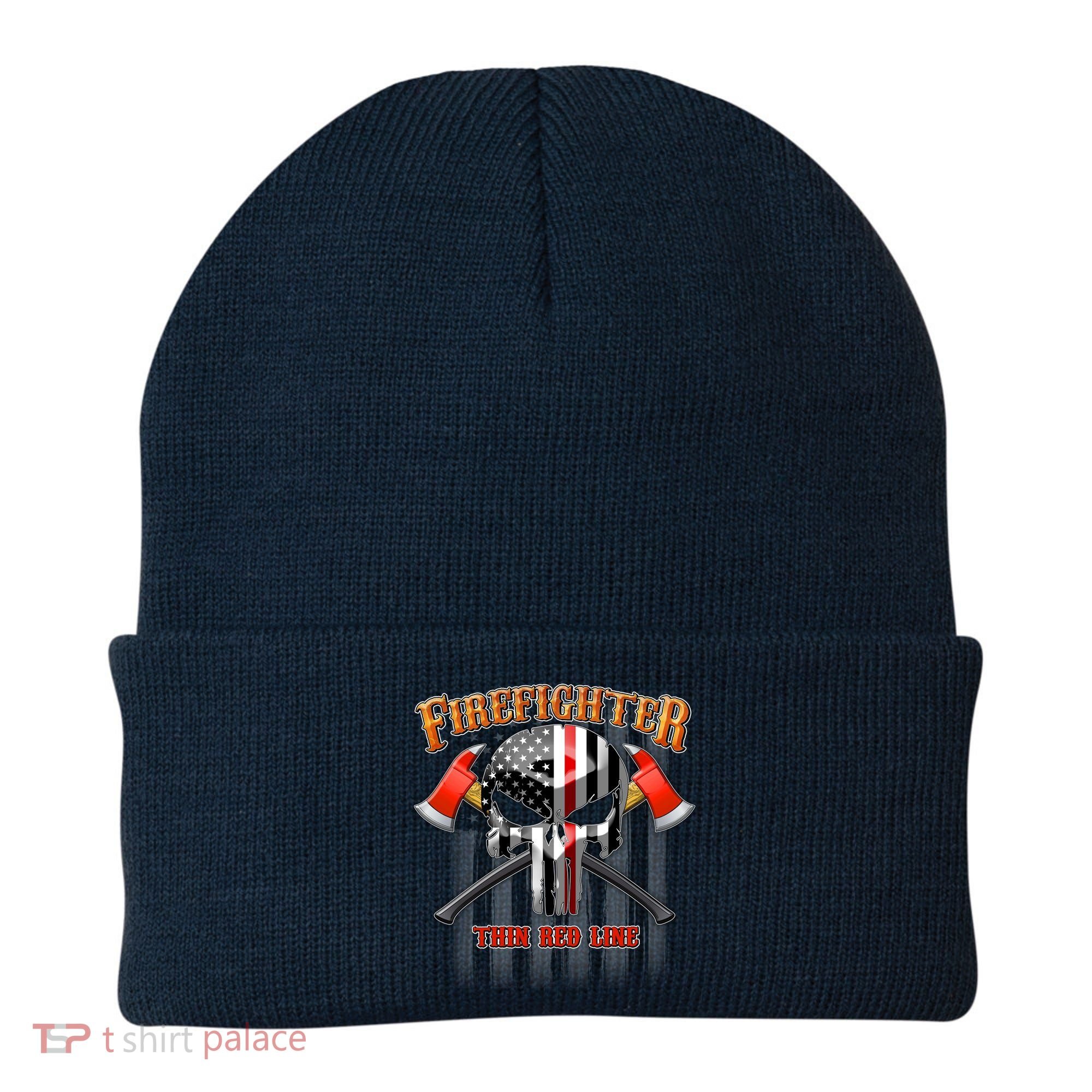 Firefighter Thin Red Line Flag Skull Beanie