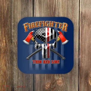 Firefighter Thin Red Line Flag Skull Coaster