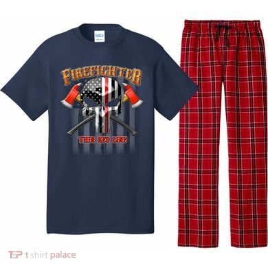 Firefighter Thin Red Line Flag Skull Pajama Set