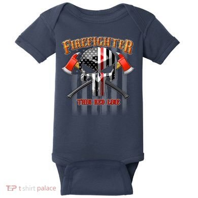 Firefighter Thin Red Line Flag Skull Baby Bodysuit