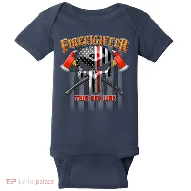 Firefighter Thin Red Line Flag Skull Baby Bodysuit