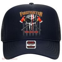 Firefighter Thin Red Line Flag Skull Hat thumb 0