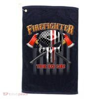 Firefighter Thin Red Line Flag Skull Golf Towel thumb 0