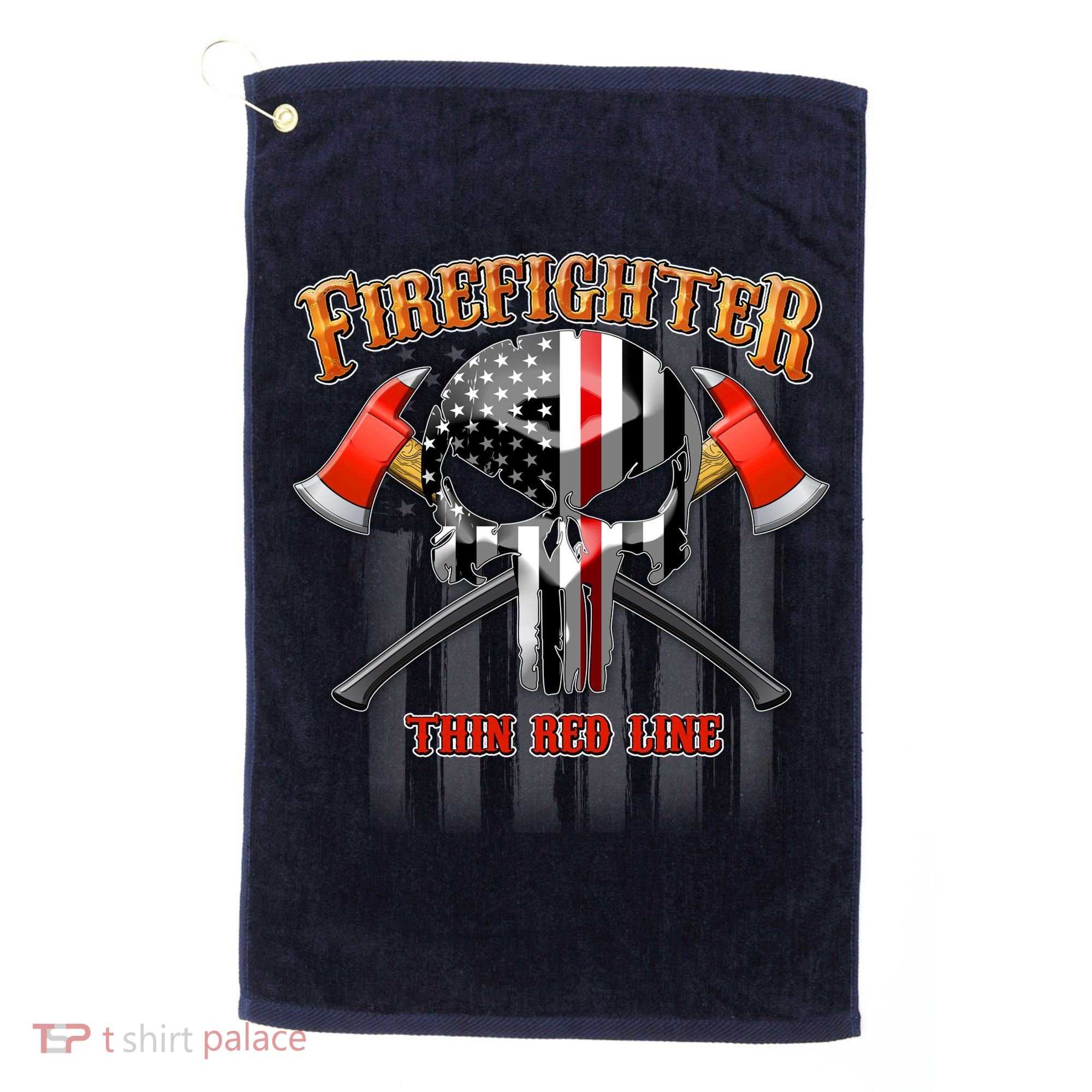 Firefighter Thin Red Line Flag Skull Golf Towel