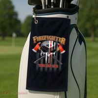 Firefighter Thin Red Line Flag Skull Golf Towel thumb 2