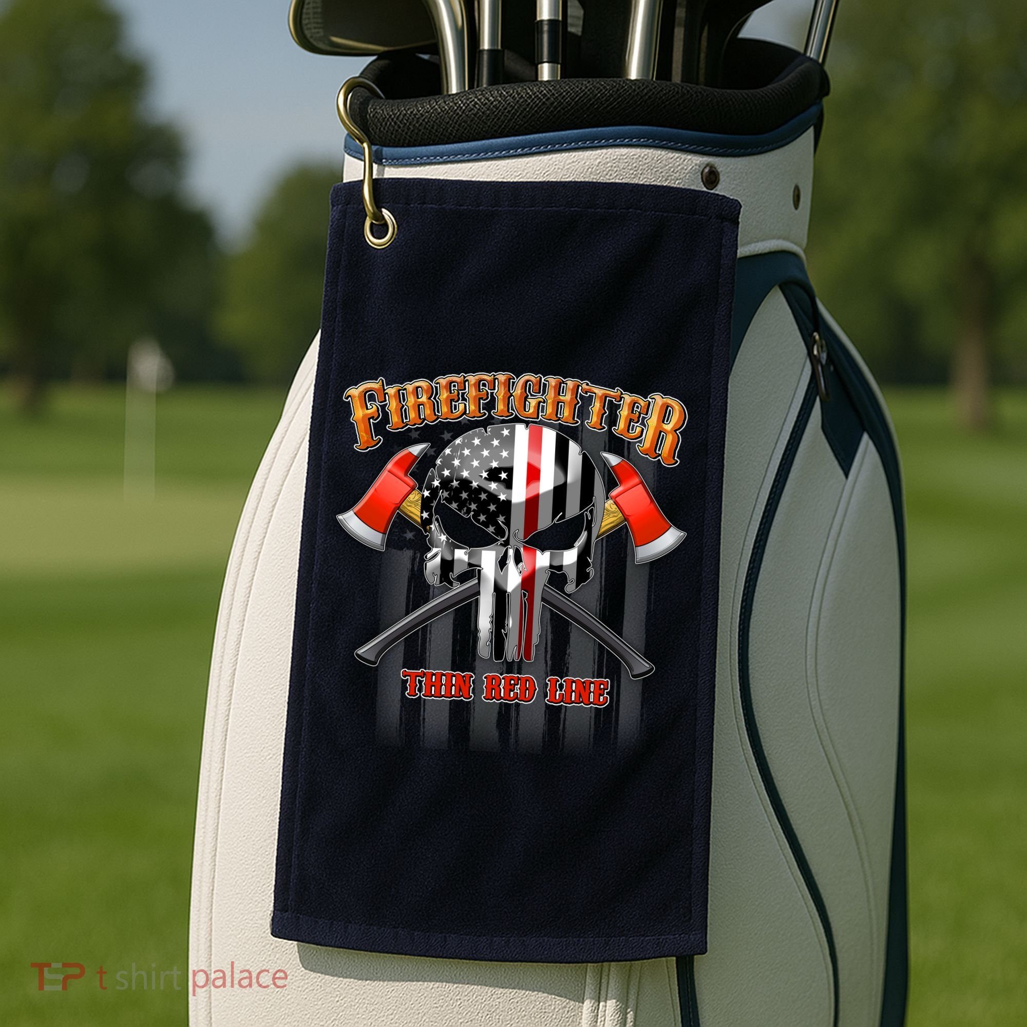 Firefighter Thin Red Line Flag Skull Golf Towel