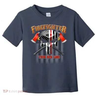 Firefighter Thin Red Line Flag Skull Toddler T-Shirt