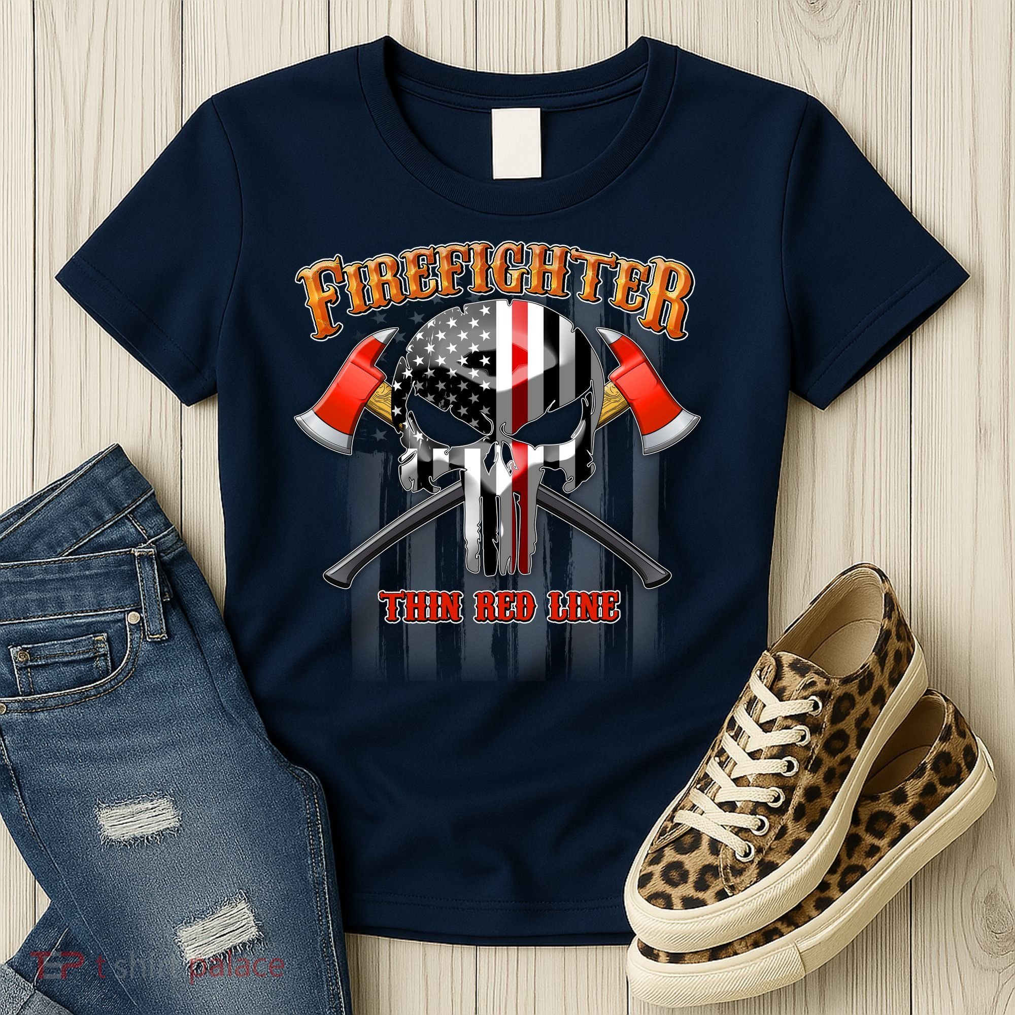 Firefighter Thin Red Line Flag Skull Women's T-Shirt