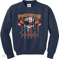 Firefighter Thin Red Line Flag Skull Kids Sweatshirt thumb 0