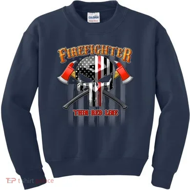 Firefighter Thin Red Line Flag Skull Kids Sweatshirt