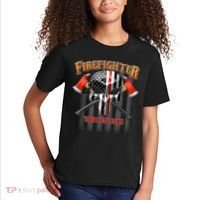 Firefighter Thin Red Line Flag Skull Kids T-Shirt thumb 2