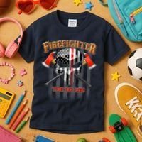 Firefighter Thin Red Line Flag Skull Kids T-Shirt thumb 3