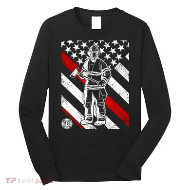 Firefighter Thin Red Line Serve Honor Rescue Long Sleeve Shirt
