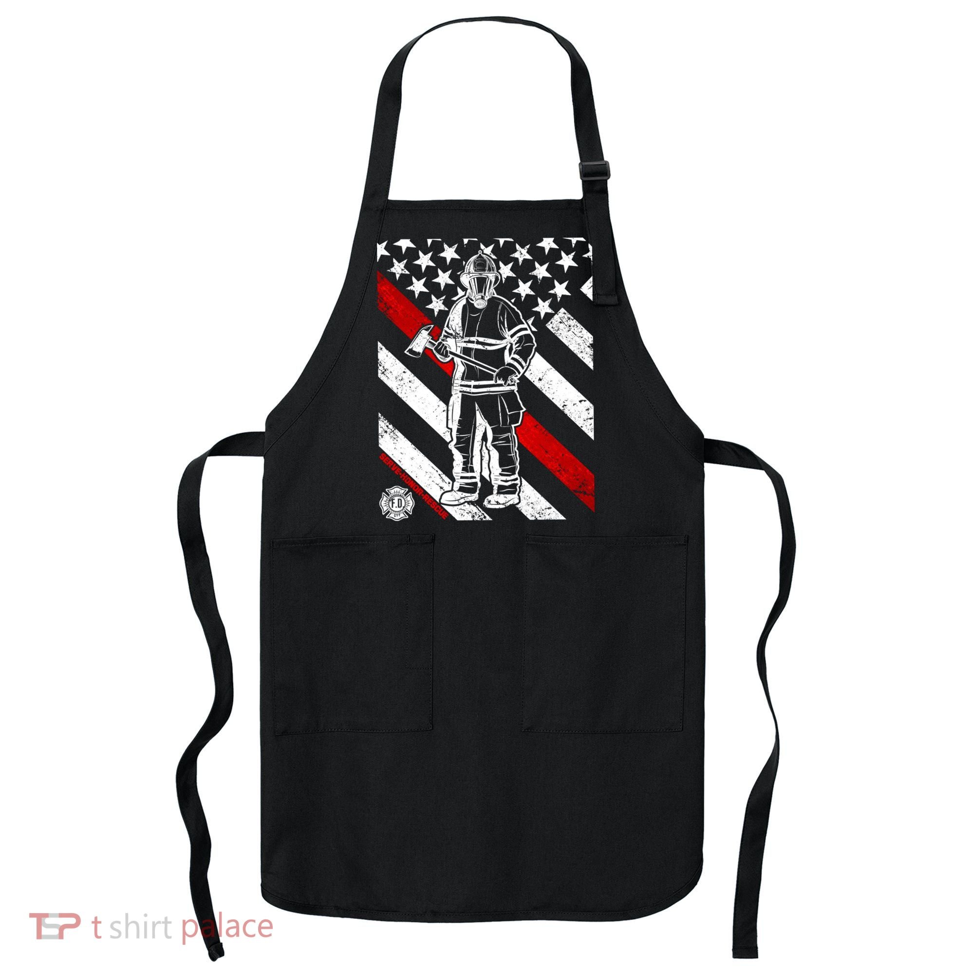 Firefighter Thin Red Line Serve Honor Rescue Apron