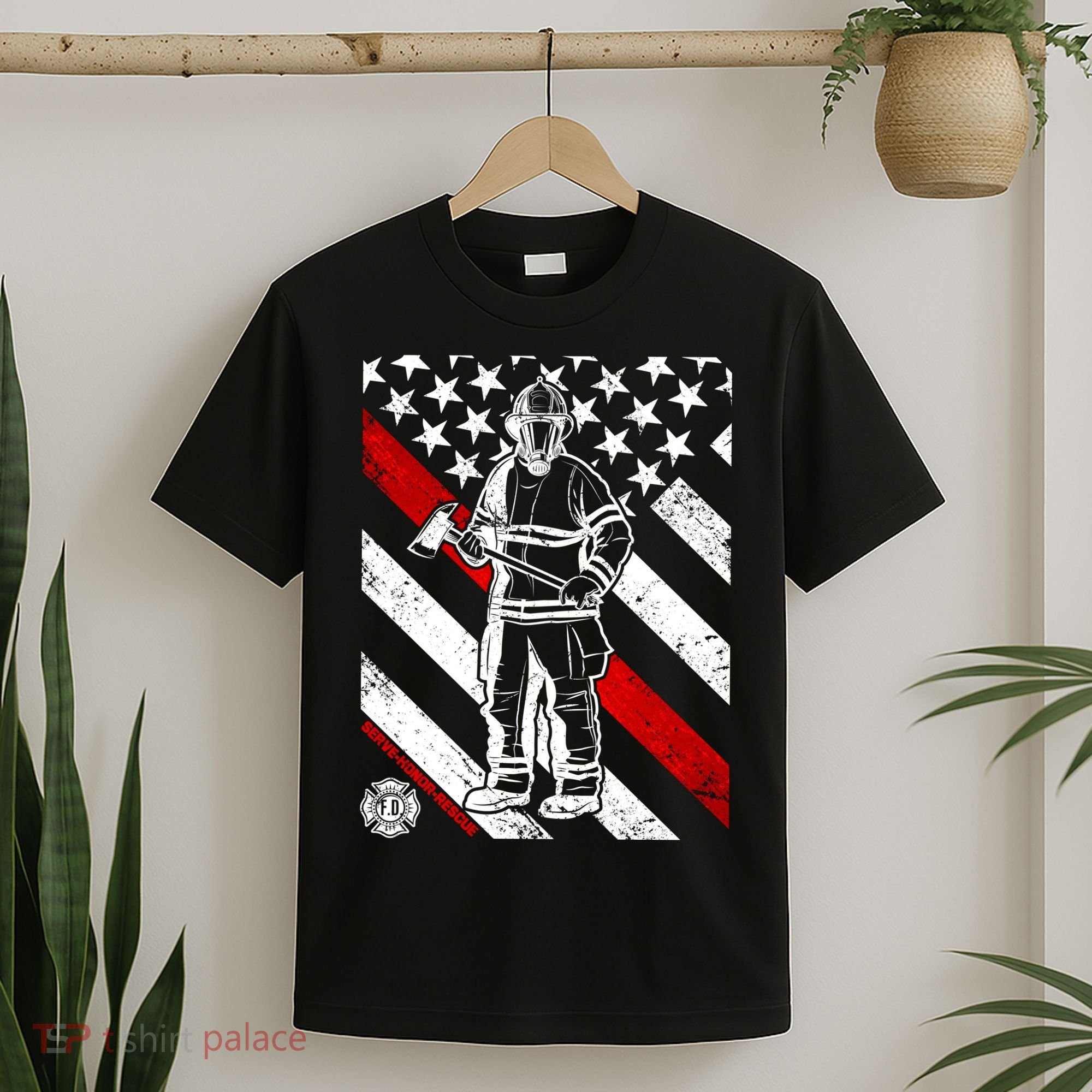 Firefighter Thin Red Line Serve Honor Rescue T-Shirt