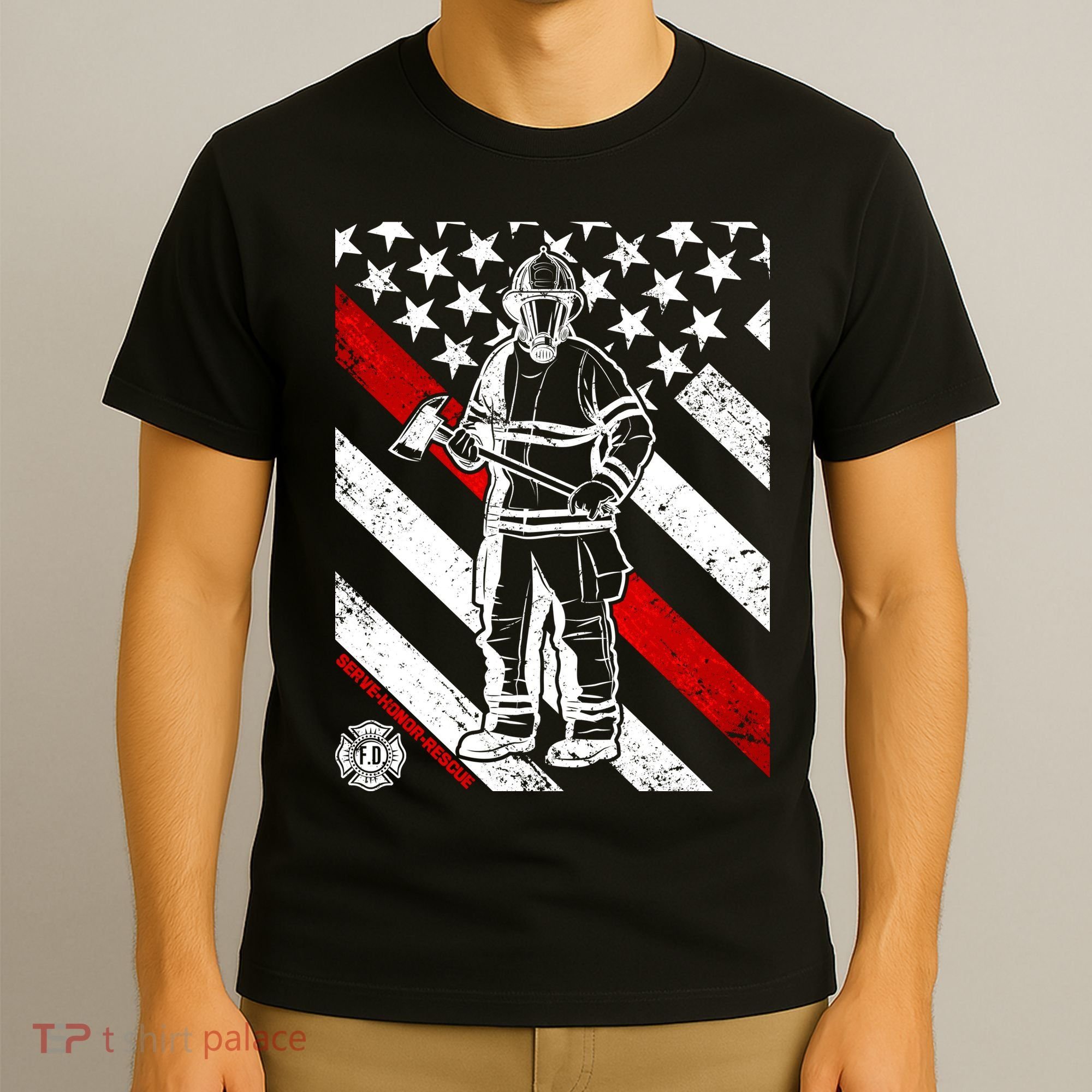 Firefighter Thin Red Line Serve Honor Rescue T-Shirt
