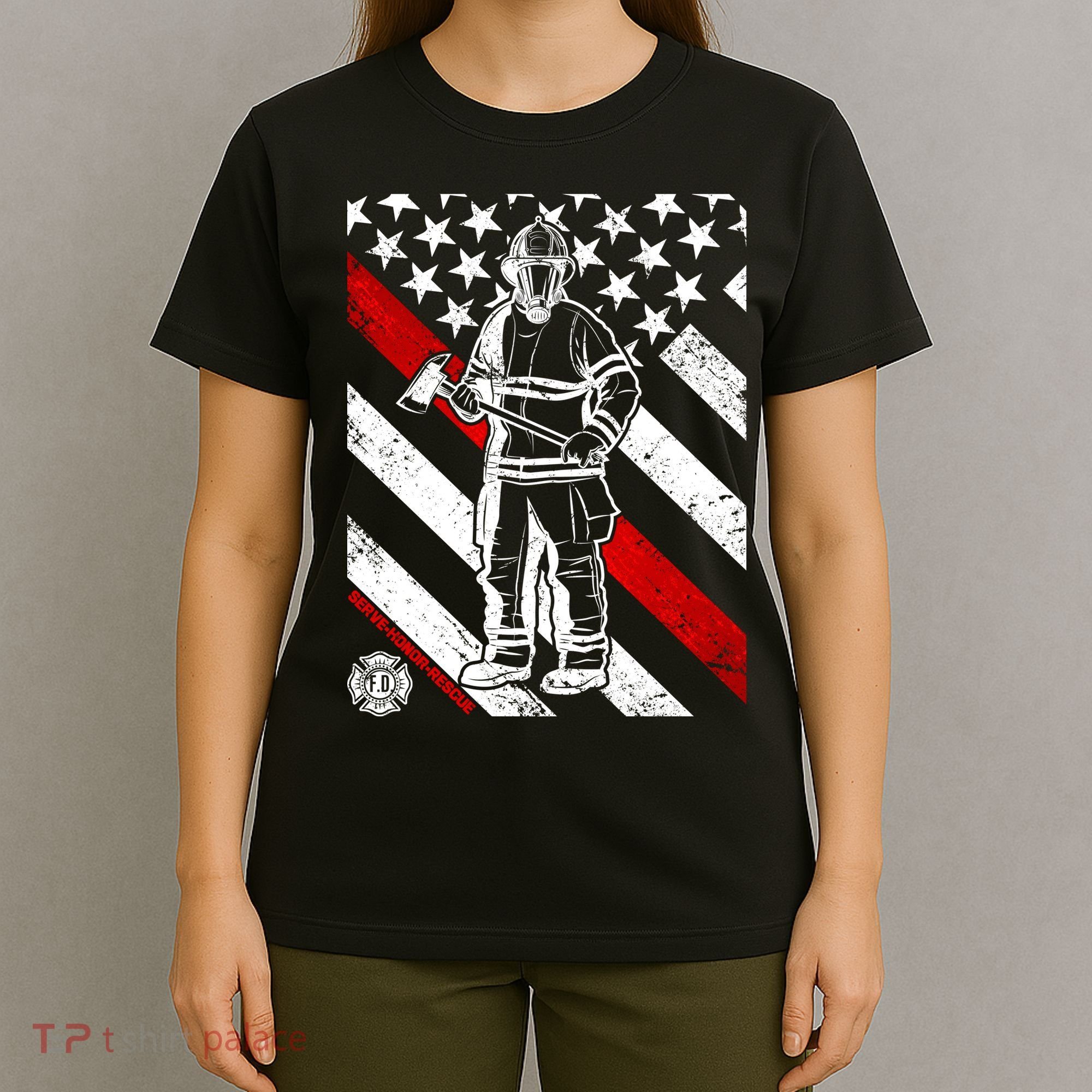 Firefighter Thin Red Line Serve Honor Rescue T-Shirt