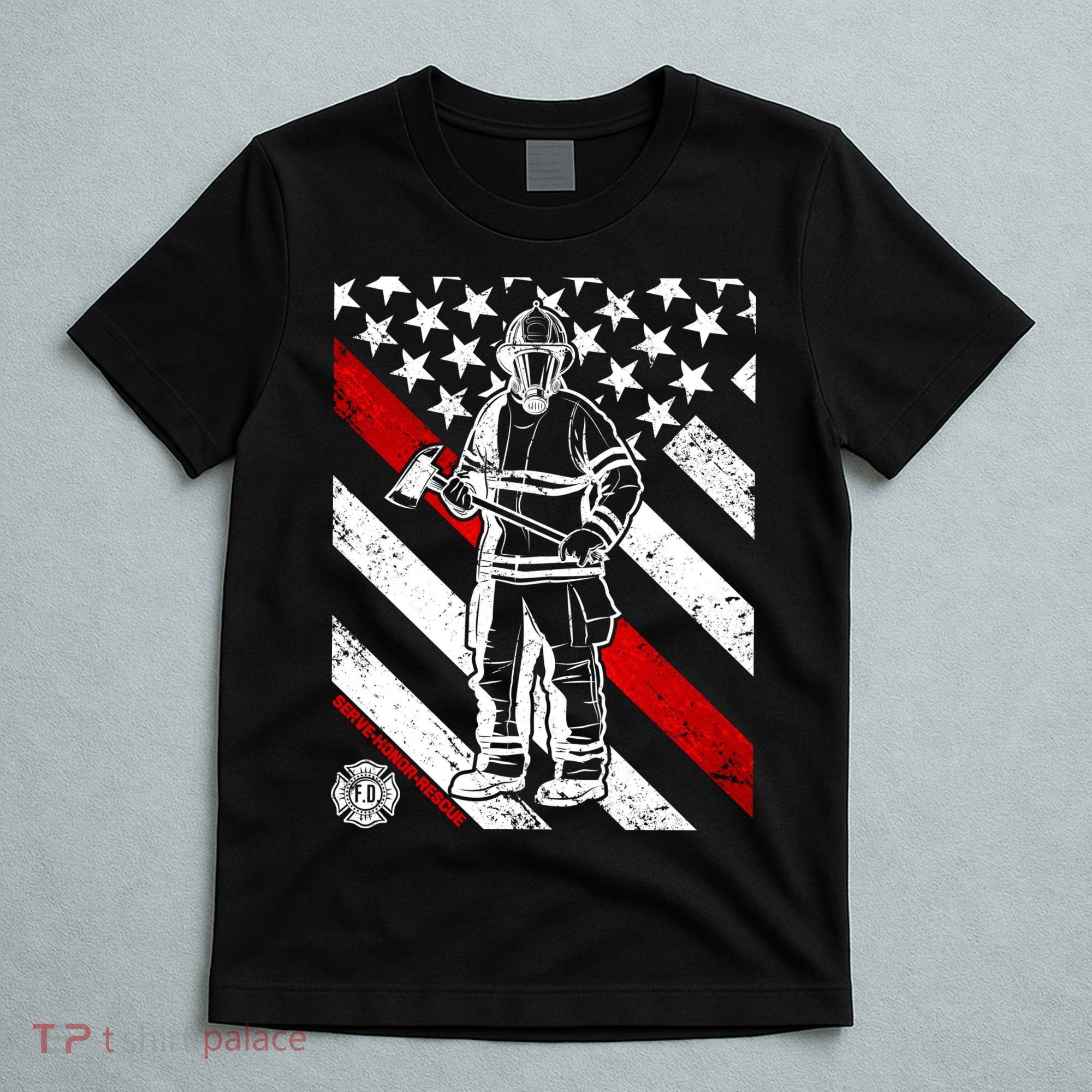 Firefighter Thin Red Line Serve Honor Rescue T-Shirt