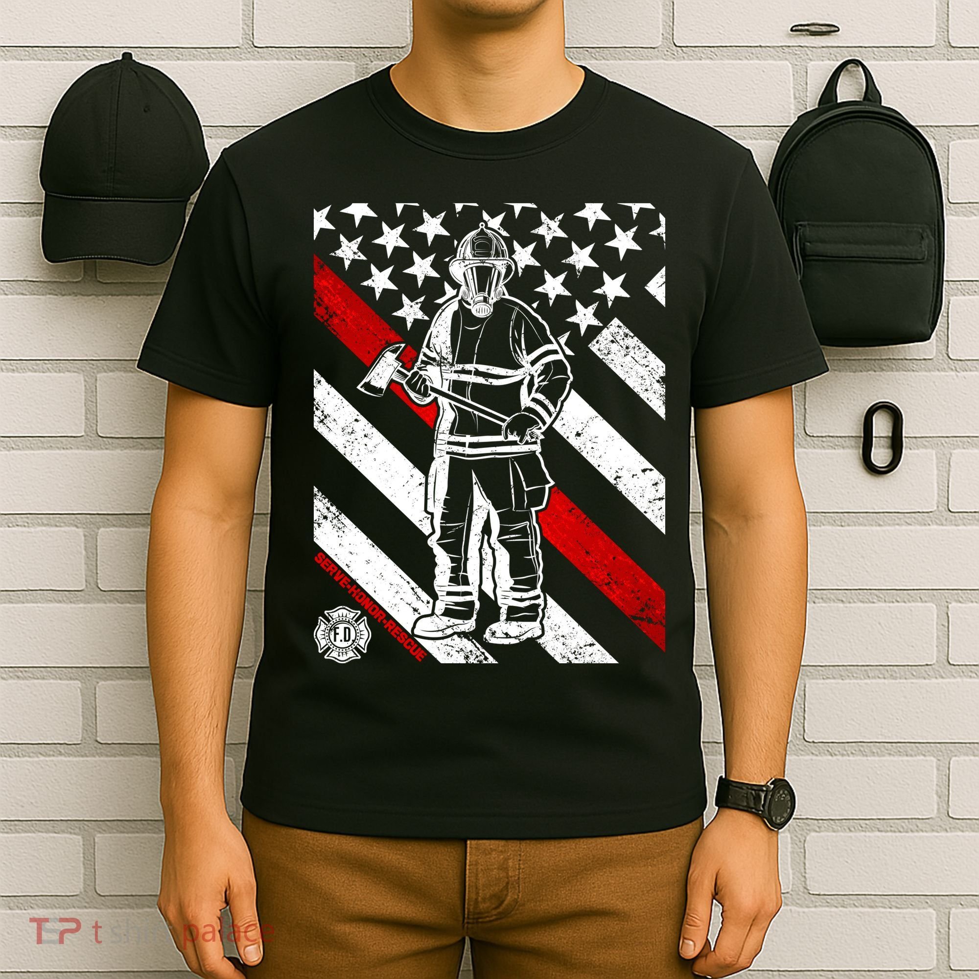 Firefighter Thin Red Line Serve Honor Rescue T-Shirt