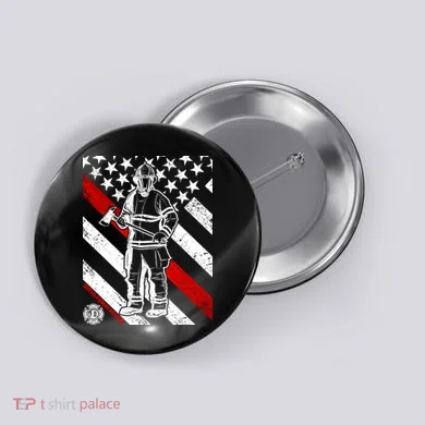 Firefighter Thin Red Line Serve Honor Rescue Button