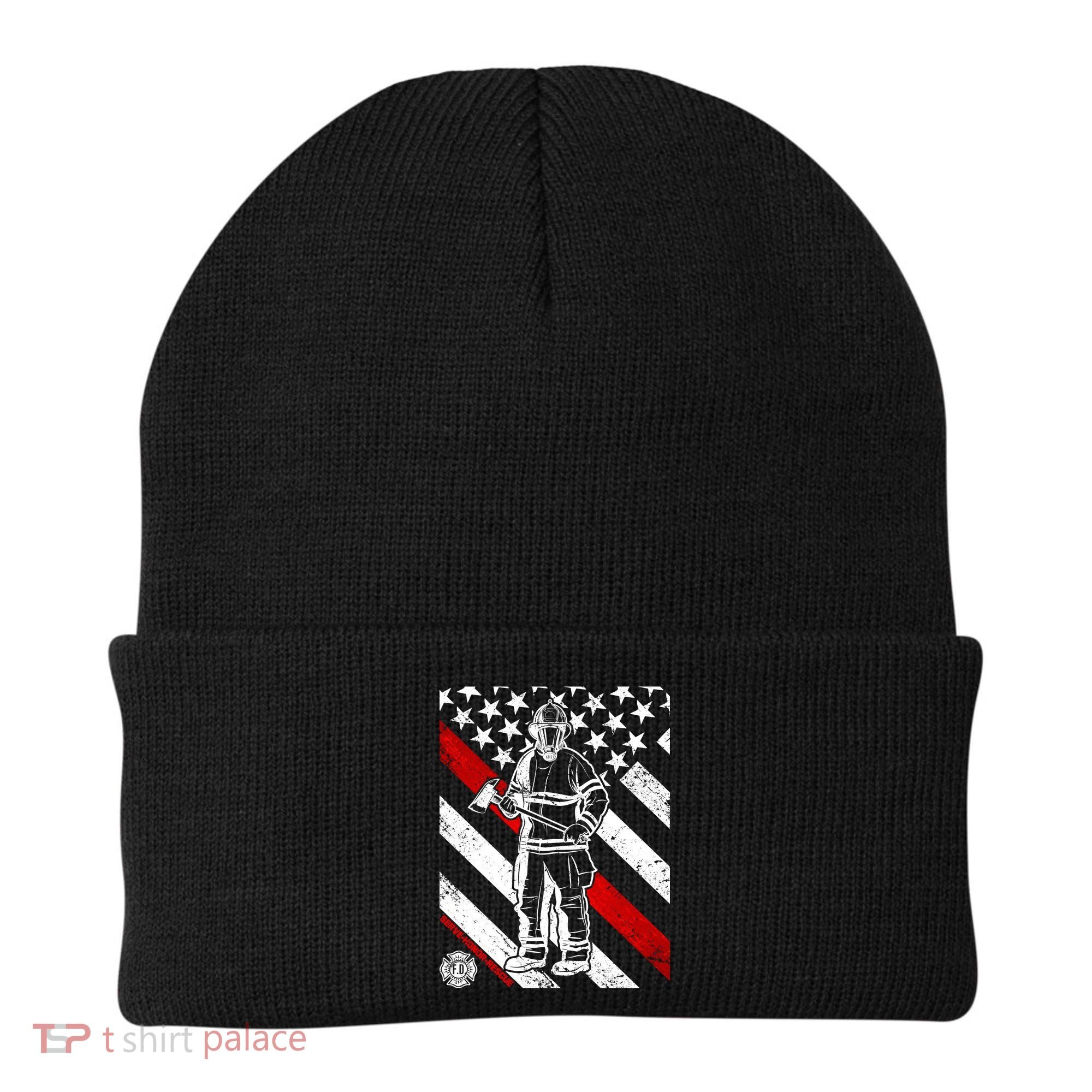 Firefighter Thin Red Line Serve Honor Rescue Beanie