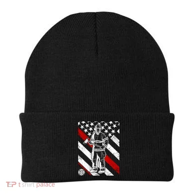 Firefighter Thin Red Line Serve Honor Rescue Beanie