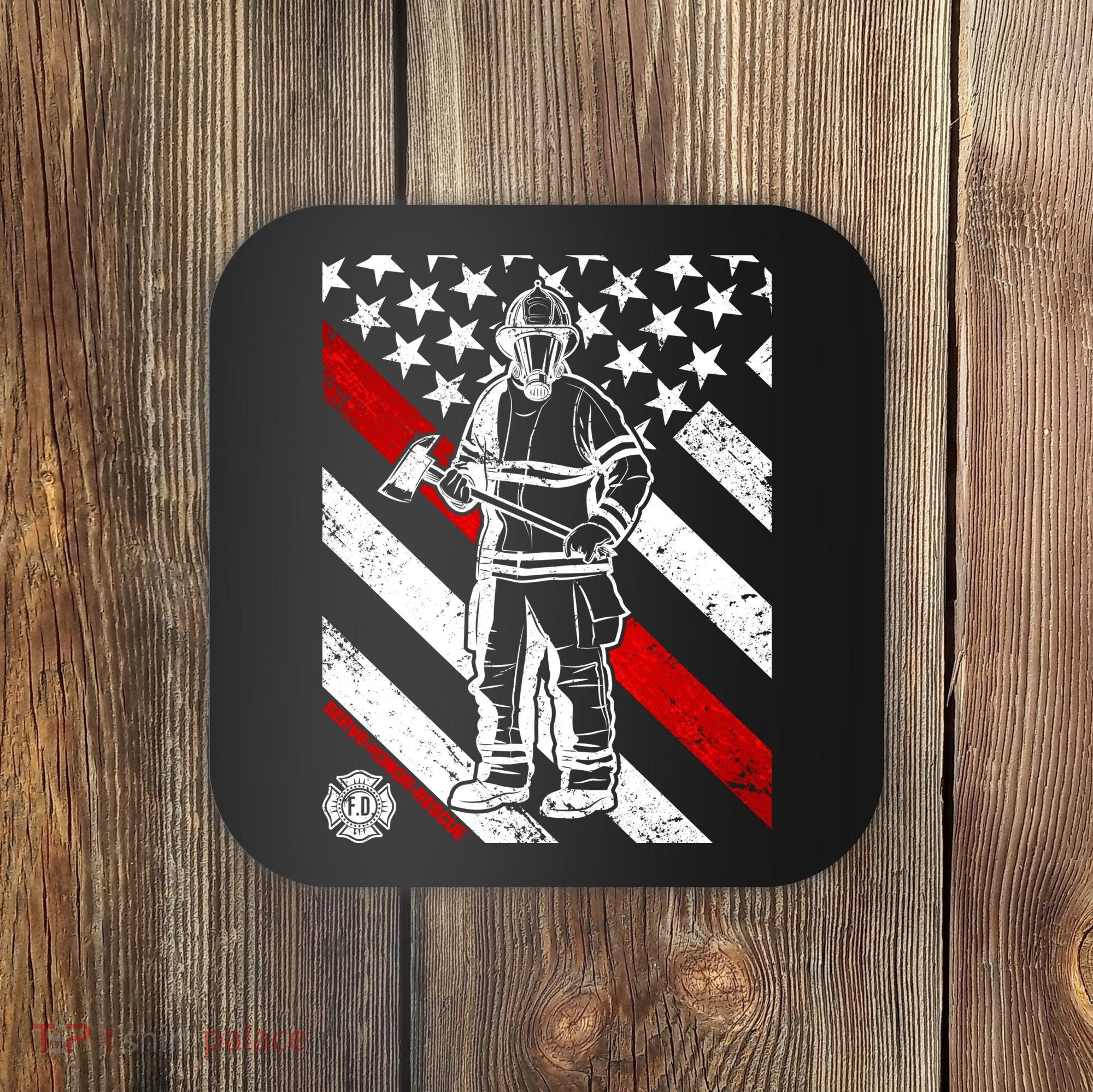 Firefighter Thin Red Line Serve Honor Rescue Coaster