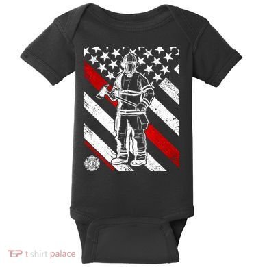 Firefighter Thin Red Line Serve Honor Rescue Baby Bodysuit
