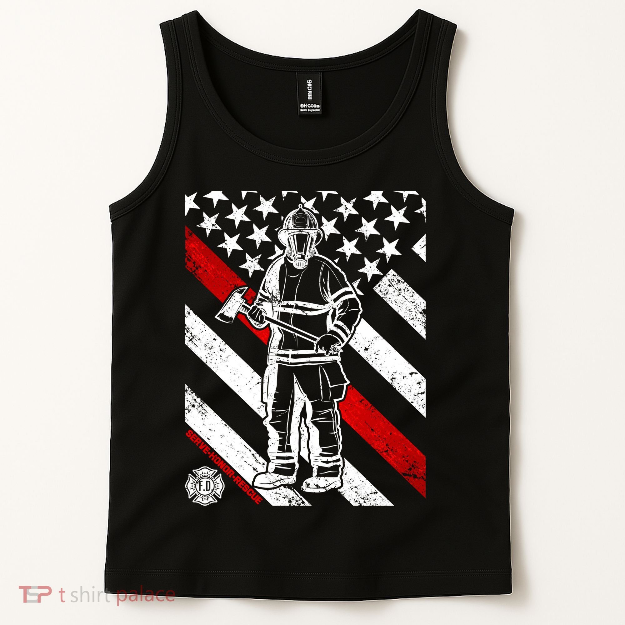Firefighter Thin Red Line Serve Honor Rescue Tank Top