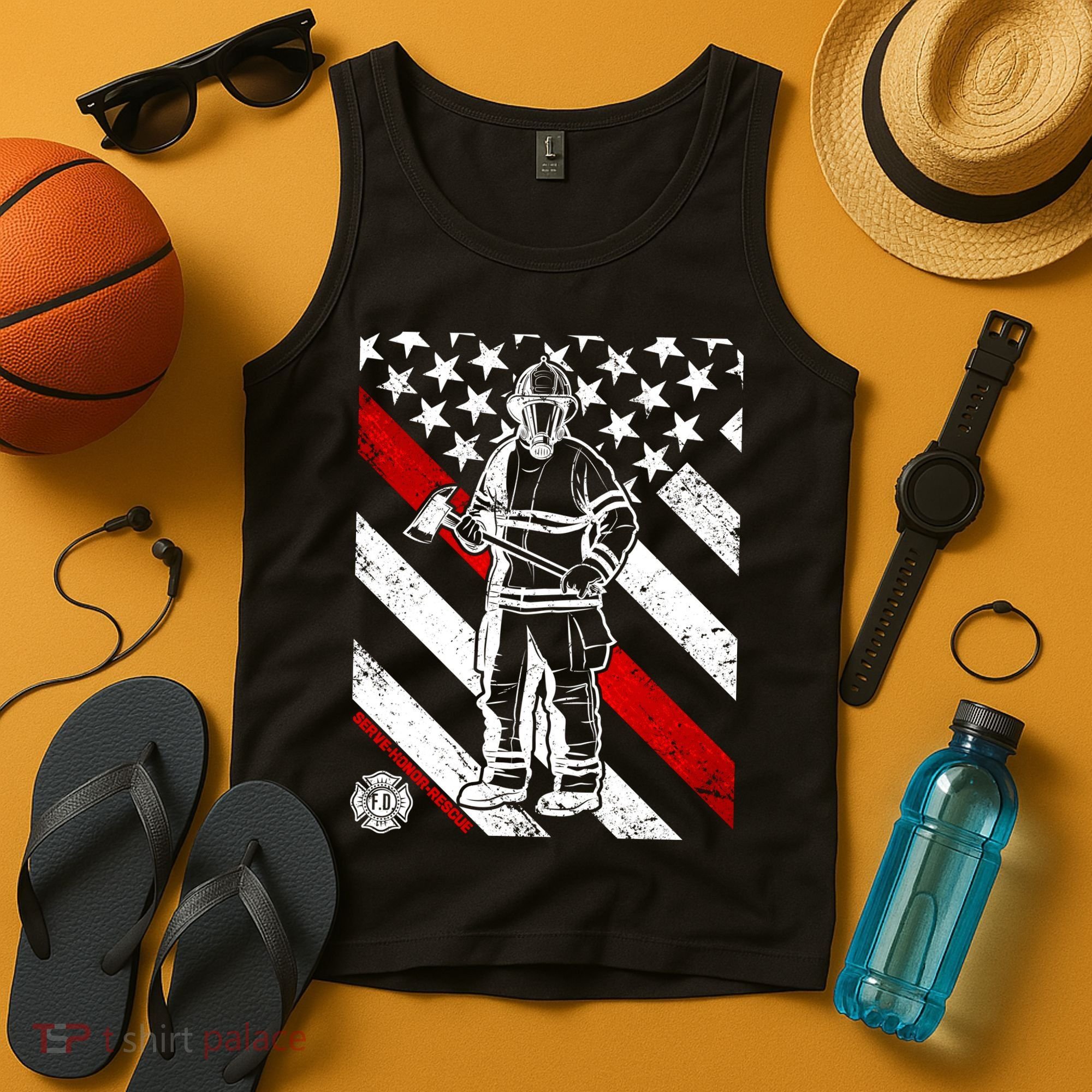 Firefighter Thin Red Line Serve Honor Rescue Tank Top