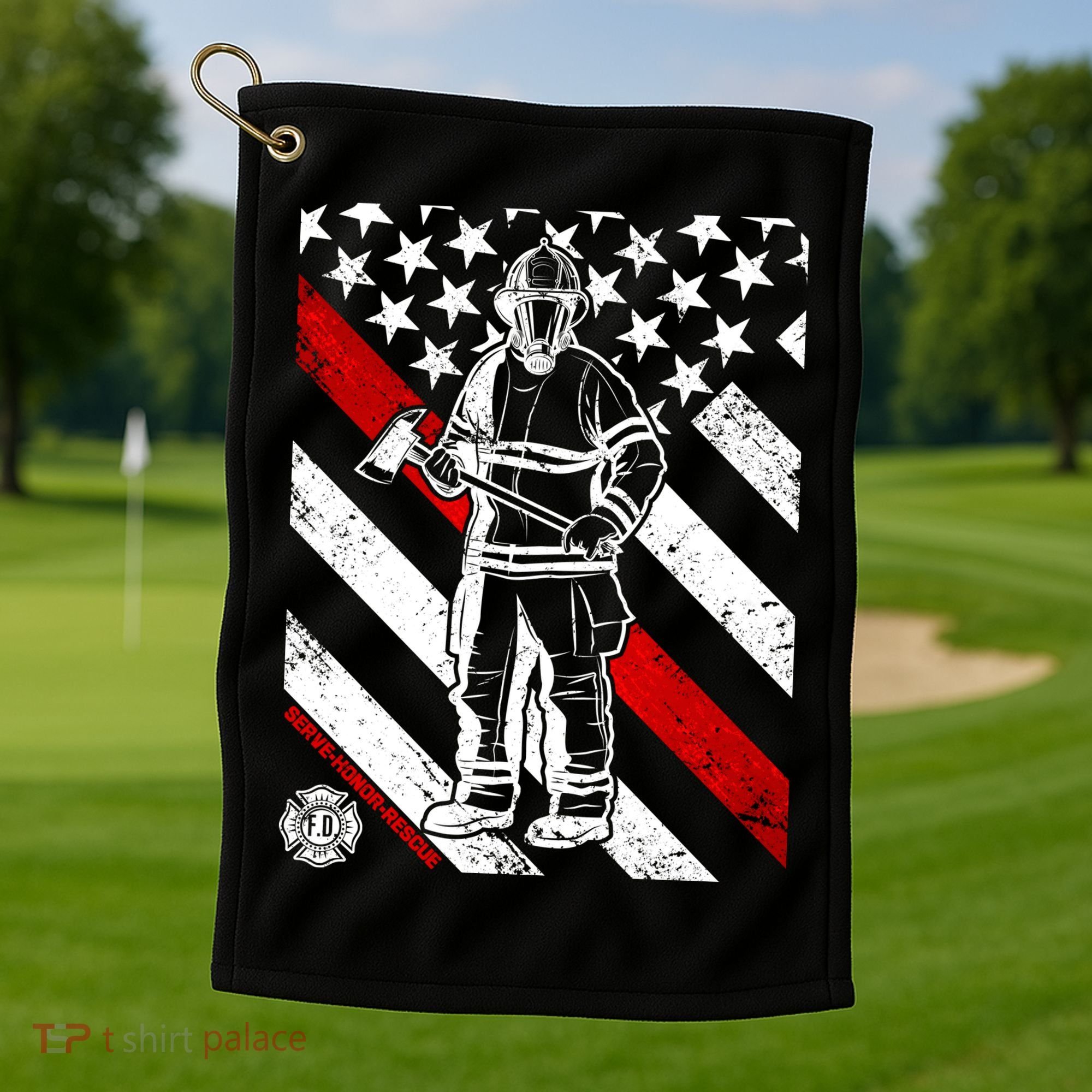 Firefighter Thin Red Line Serve Honor Rescue Golf Towel