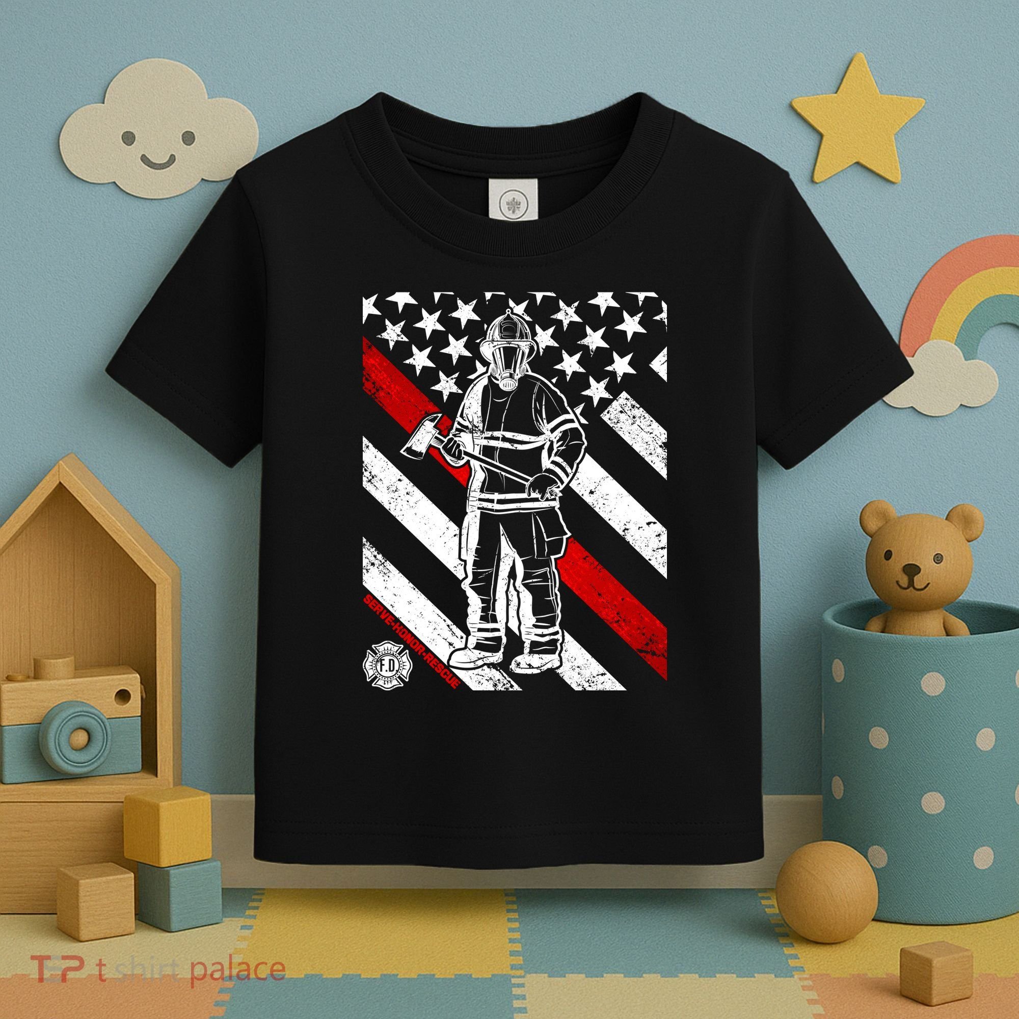 Firefighter Thin Red Line Serve Honor Rescue Toddler T-Shirt