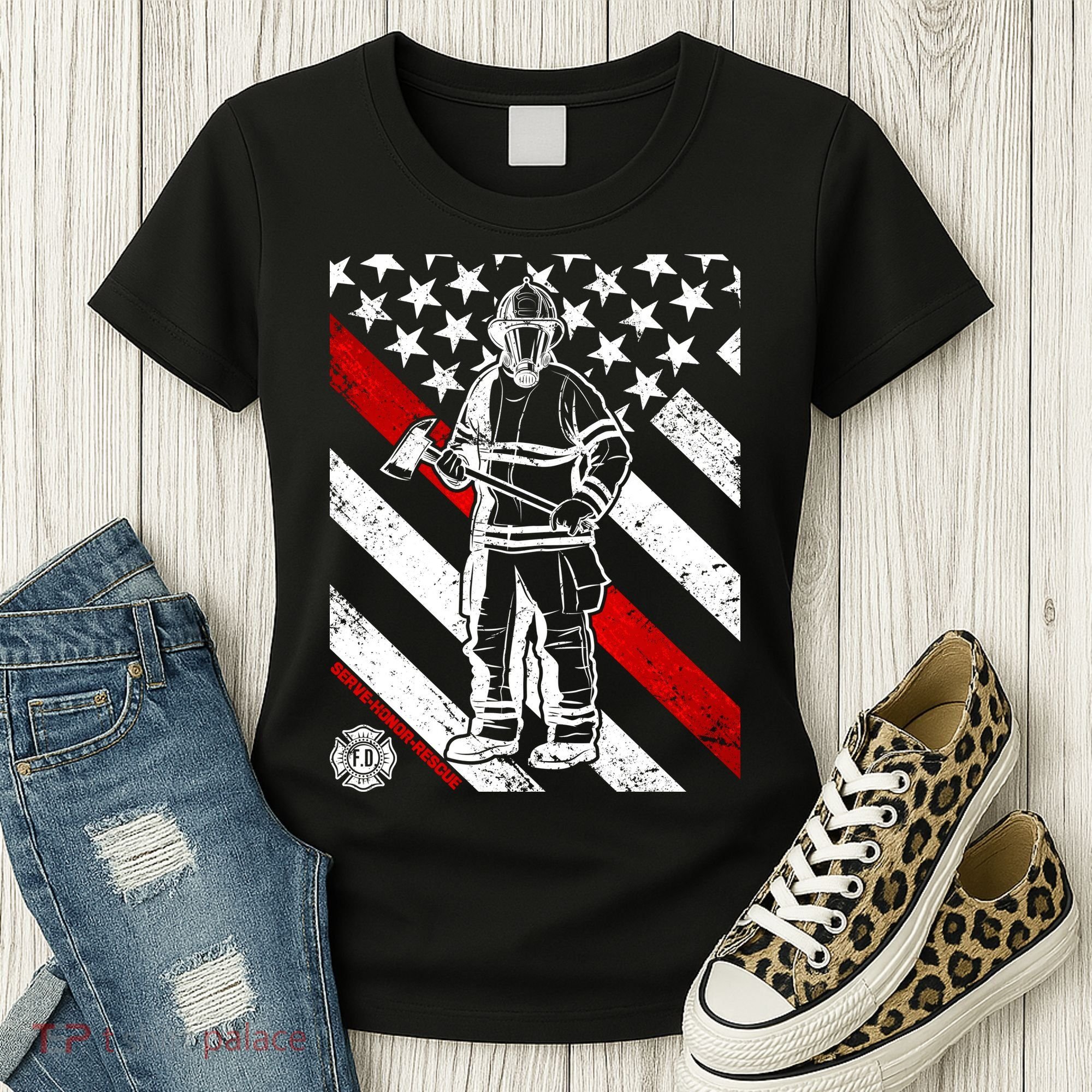 Firefighter Thin Red Line Serve Honor Rescue Women's T-Shirt