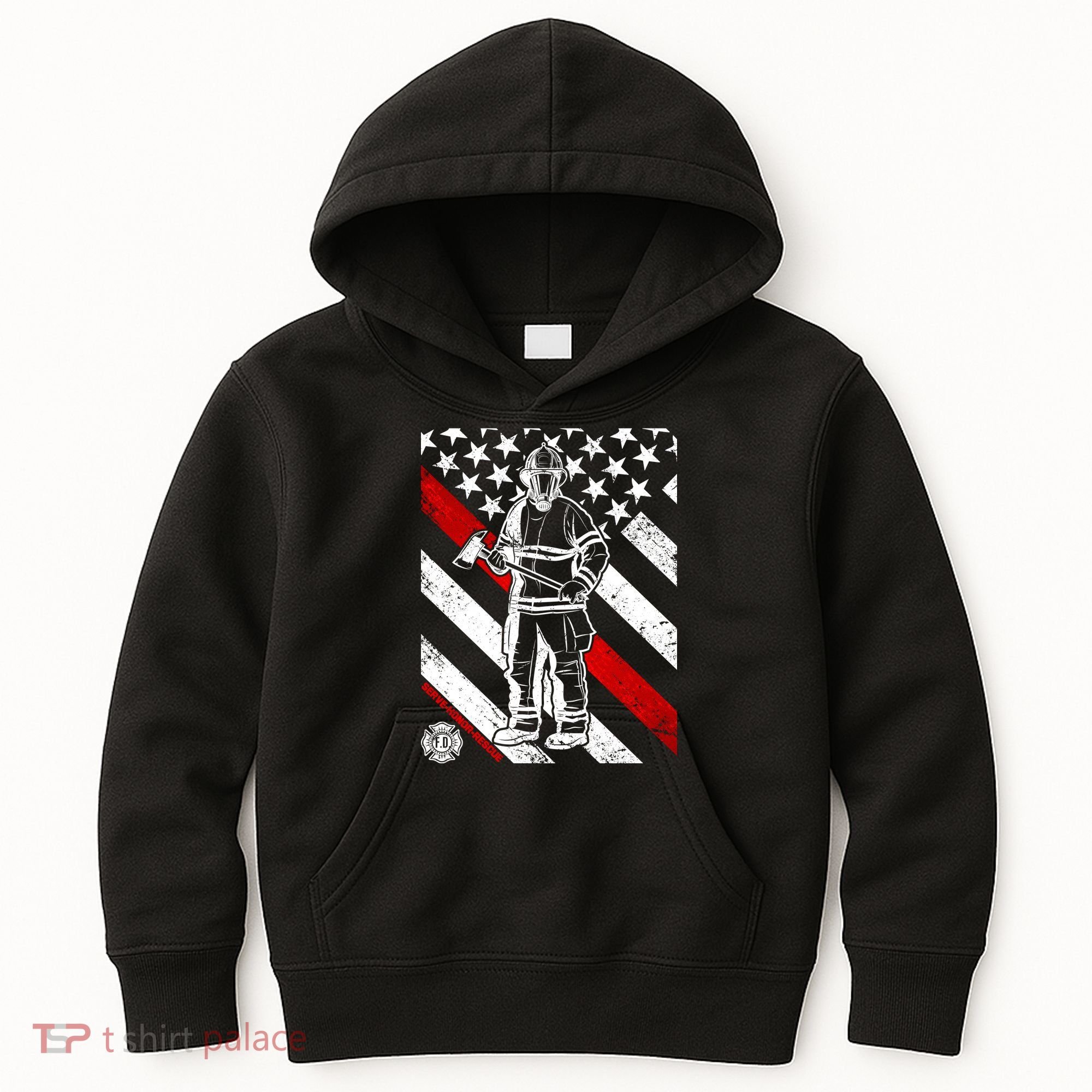 Firefighter Thin Red Line Serve Honor Rescue Kids Hoodie
