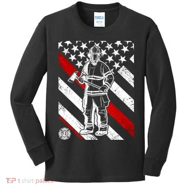Firefighter Thin Red Line Serve Honor Rescue Kids Long Sleeve Shirt